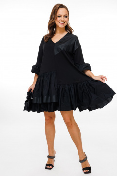 Классическое нарядное платье А-силуэта из 3-х видов ткани Mubliz 135 черный - фото 1