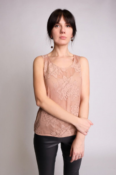 Блуза кружевная бежевого цвета нарядного стиля BURVIN 6552-51 - фото 1