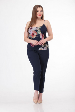 Трендовый топ с цветочным принтом на регулируемых бретелях Anelli 460 синий - фото 2