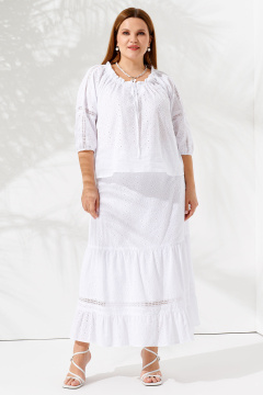 Белый комплект блузы и юбки из хлопка в стиле casual Панда 99510w белый - фото 1