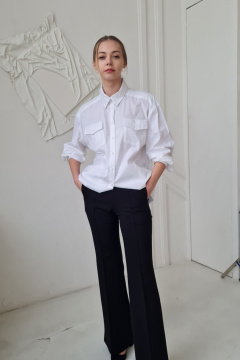 Белая прямая рубашка хлопковая с накладными карманами Shymoda 229-21 белый - фото 1