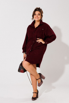 Платье-рубашка из вельвета с прямым кроем для повседневных образов Anelli 1435 вишня - фото 3