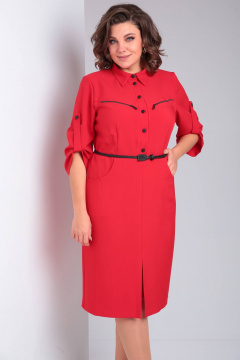 Деловое платье прямого силуэта с отложным воротником Rishelie 938 красный - фото 3