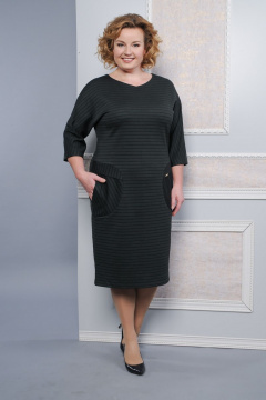 Платье с карманами из трикотажа прямого силуэта Lady Style Classic 1379 зеленый-полоска - фото 1