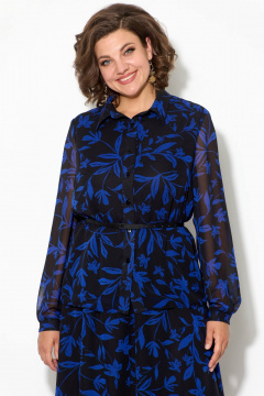 Классический набор юбки и блузки из шифона для торжественных случаев Koketka i K 1070 синий+черный - фото 5