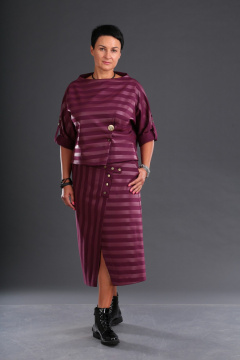 Джемпер и юбка в стиле кожаных полос, свободный крой ZigzagStyle 519 фуксия - фото 1