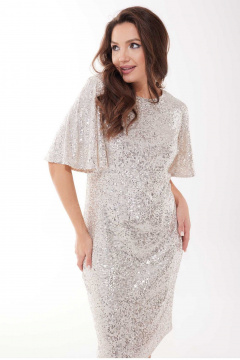 Сердцатое нарядное платье из пайеток и текстиля с V-образным вырезом Mislana 1037 платина - фото 4