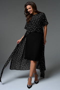 Платье-кимоно и платье-комбинация из вискозного шифона LeNata 16392 черный-в-рисунок - фото 1