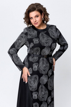 Эффектное платье из трикотажа с вставками из экокожи Koketka i K 1119 черный+белый - фото 4