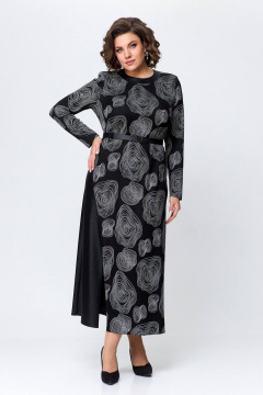 Эффектное платье из трикотажа с вставками из экокожи Koketka i K 1119 черный+белый - фото 2