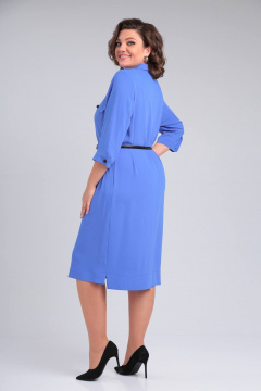 Голубое платье рубашка с нагрудными карманами и поясом Rishelie 939 голубой - фото 4