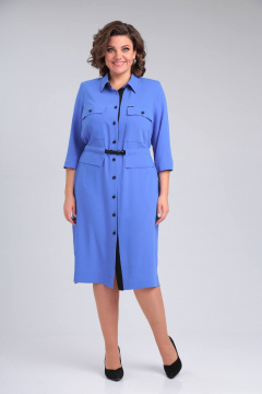 Голубое платье рубашка с нагрудными карманами и поясом Rishelie 939 голубой - фото 1