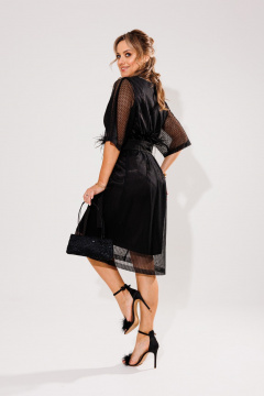 Платье из атласа и сетки с поясом с перьями Anelli 1444 черный - фото 5