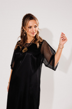 Платье из атласа и сетки с поясом с перьями Anelli 1444 черный - фото 3