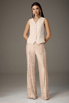Костюм из текстиля с жилетом и брюками из пайеточного трикотажа N.O.W. 1379 золото - фото 1