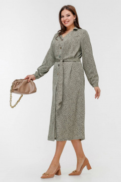 Платье с V-образным вырезом и съемным поясом из сатина La rouge 5447 олива-(сердечки) - фото 2