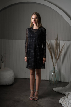 Черное платье из стрейчевой ткани с сеткой и вытачками GlasiO 5894 - фото 3