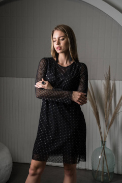 Черное вечернее платье из замши и сетки с лаконичным силуэтом GlasiO 5894- - фото 1