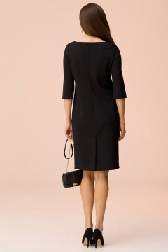 Платье из трикотажа с кокеткой и шлицей для делового образа Faufilure C1602 черный - фото 5