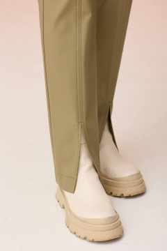 Брюки прямого силуэта из экокожи с разрезами по низу Faufilure C929 зеленый - фото 5