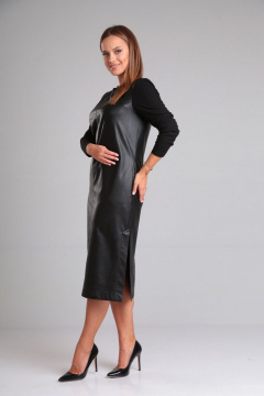 Платье из экокожи с молнией и карманами для каждодневного стиля Gamma Gracia 688 черный - фото 5
