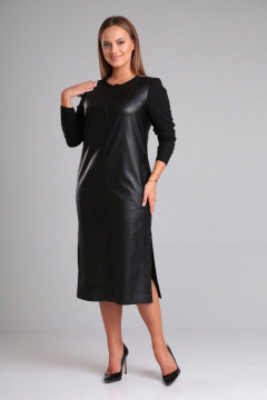 Платье из экокожи с молнией и карманами для каждодневного стиля Gamma Gracia 688 черный - фото 4