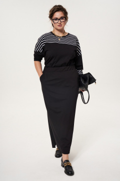 Джемпер oversize в полоску с разрезами, хлопок, трикотаж GRATTO 4361 черный - фото 5