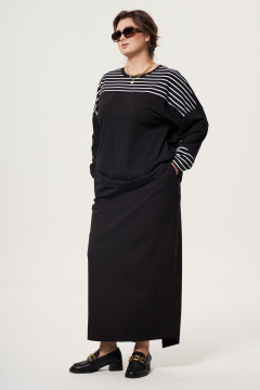 Джемпер oversize в полоску с разрезами, хлопок, трикотаж GRATTO 4361 черный - фото 3