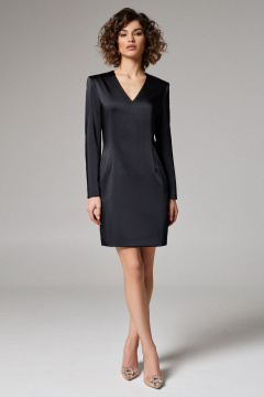 Черное атласное платье с талиевыми вытачками и V-образной горловиной Панда 165980w черный - фото 1