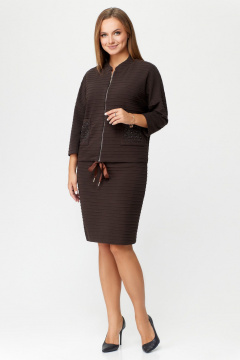 Брючный костюм жакет и юбка из вискозы для на каждый день DaLi 2423 коричневый - фото 1