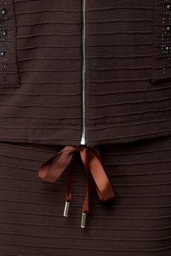 Брючный костюм жакет и юбка из вискозы для на каждый день DaLi 2423 коричневый - фото 5