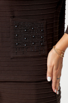 Брючный костюм жакет и юбка из вискозы для на каждый день DaLi 2423 коричневый - фото 4