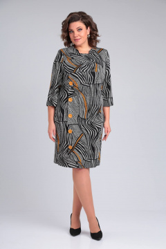 Делевое и повседневное платье с подрезом, воротником-стойкой Rishelie 739 горчица - фото 2