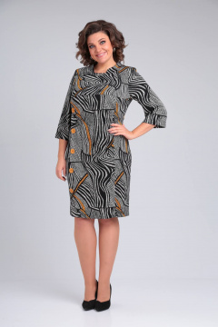 Делевое и повседневное платье с подрезом, воротником-стойкой Rishelie 739 горчица - фото 1