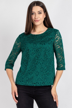 Демисезонная блуза из гипюра с нагрудными выточками VIZAVI 704 изумруд - фото 1