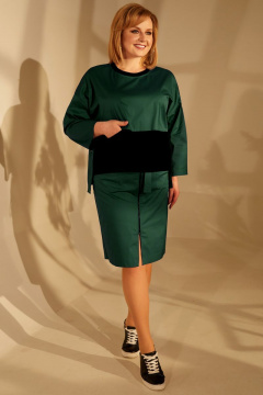 Юбка расширенная из хлопка с кокеткой и съемным поясом Golden Valley 5035 зеленый - фото 1