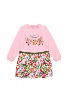 Платье полуприлегающего силуэта из футера с карманами Bell Bimbo 180348 розовый/набивка - фото 1