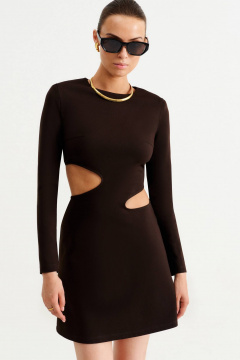 Мини-платье с фигурными вырезами из коричневого текстиля MUA 47-073 - фото 3