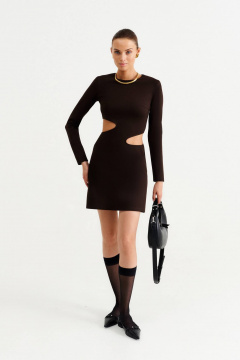 Мини-платье с фигурными вырезами из коричневого текстиля MUA 47-073 - фото 2