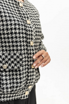 Бомбер из текстиля с узором гусиной лапки и клапанами EZER 1002 молочно-черный - фото 3