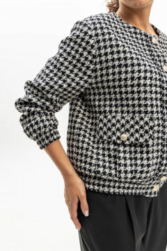 Бомбер из текстиля с узором гусиной лапки и клапанами EZER 1002 молочно-черный - фото 4