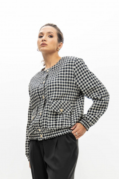 Бомбер из текстиля с узором гусиной лапки и клапанами EZER 1002 молочно-черный - фото 5