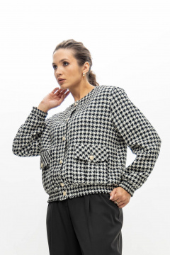 Бомбер из текстиля с узором гусиной лапки и клапанами EZER 1002 молочно-черный - фото 1