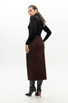 Миди юбка из вельвета с вертикальной раскладкой и карманами EZER 1013 баклажан - фото 2
