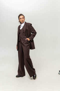 Брюки расклешенные из текстиля с широким поясом и стрелками EZER 1020 шоколад - фото 4