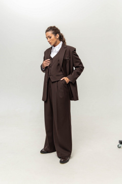 Брюки расклешенные из текстиля с широким поясом и стрелками EZER 1020 шоколад - фото 3