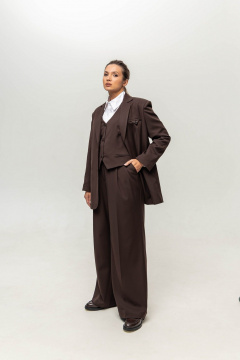 Брюки расклешенные из текстиля с широким поясом и стрелками EZER 1020 шоколад - фото 2