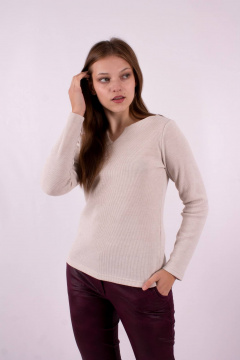 Джемпер прямой длины с фигурной горловиной из трикотажа Mita ЖМ1190 светло-бежевый - фото 2