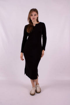 Платье приталенное длинное из трикотажа на каждый день Mita ЖМ1188 черный - фото 1