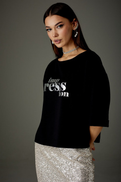 Футболка оверсайз с длинным рукавом и металлизичной печатью N.O.W. 1373 - фото 3